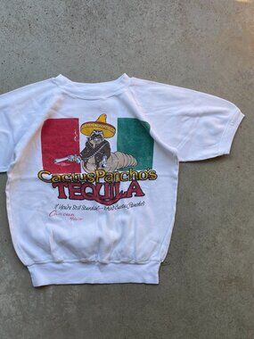 Vintage Cactus Panchos Tequila Sweatshirt Short Sleeve Men's Small White